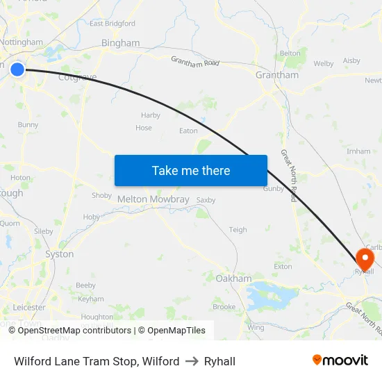 Wilford Lane Tram Stop, Wilford to Ryhall map
