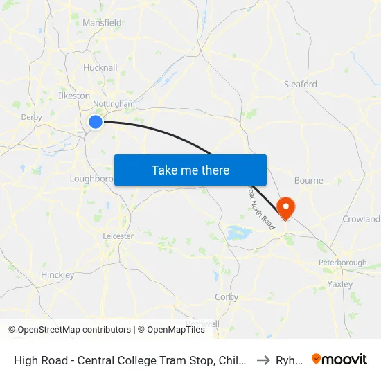 High Road - Central College Tram Stop, Chilwell to Ryhall map