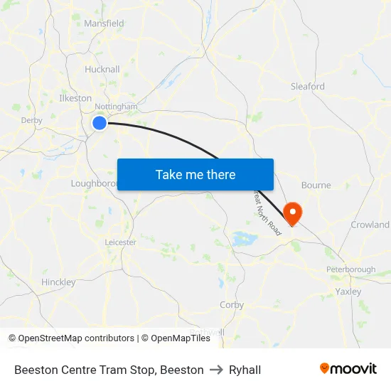 Beeston Centre Tram Stop, Beeston to Ryhall map