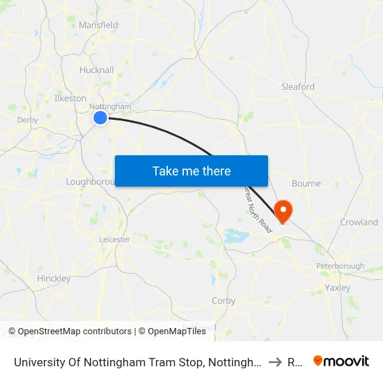 University Of Nottingham Tram Stop, Nottingham University Main Campus to Ryhall map
