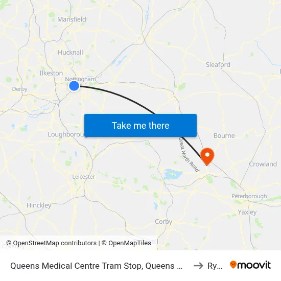 Queens Medical Centre Tram Stop, Queens Medical Centre to Ryhall map