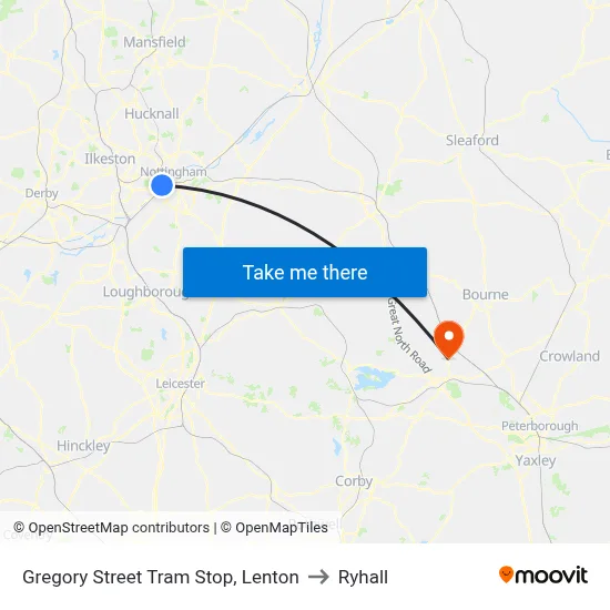 Gregory Street Tram Stop, Lenton to Ryhall map