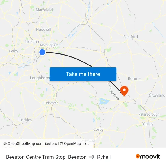 Beeston Centre Tram Stop, Beeston to Ryhall map