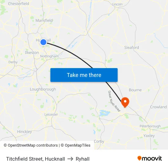 Titchfield Street, Hucknall to Ryhall map