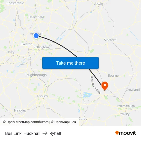 Bus Link, Hucknall to Ryhall map