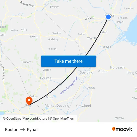 Boston to Ryhall map