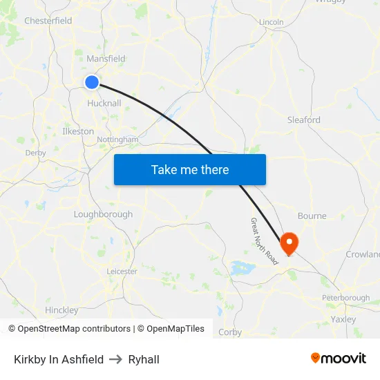 Kirkby In Ashfield to Ryhall map