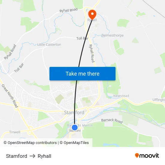 Stamford to Ryhall map