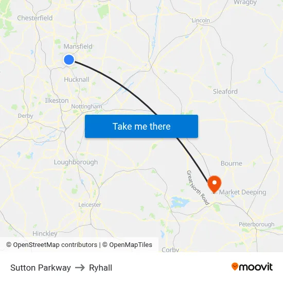 Sutton Parkway to Ryhall map