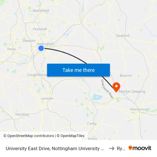 University East Drive, Nottingham University Main Campus (Un41) to Ryhall map