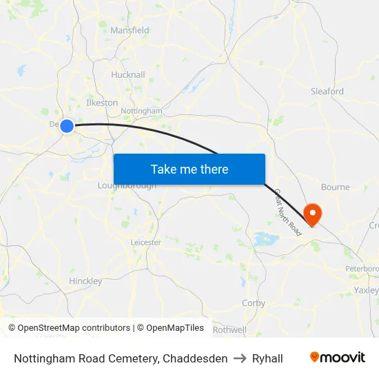 Nottingham Road Cemetery, Chaddesden to Ryhall map