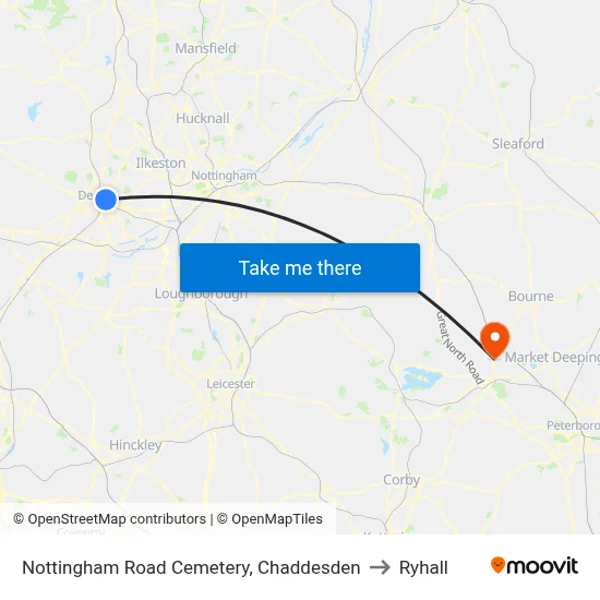 Nottingham Road Cemetery, Chaddesden to Ryhall map