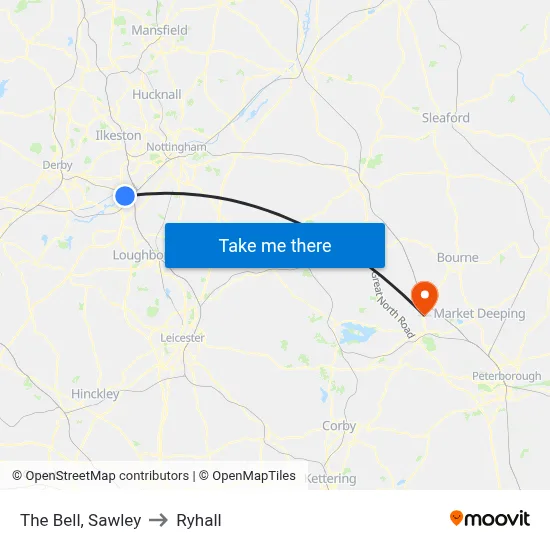 The Bell, Sawley to Ryhall map