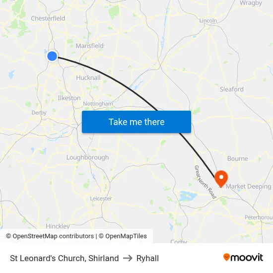St Leonard's Church, Shirland to Ryhall map