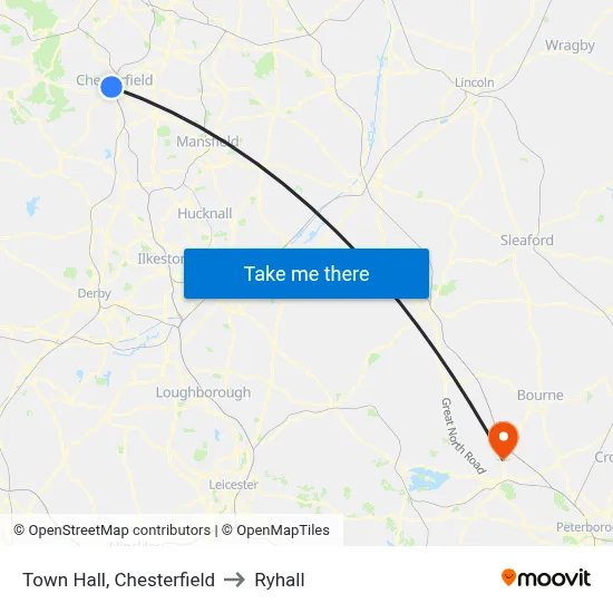 Town Hall, Chesterfield to Ryhall map