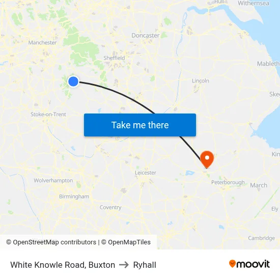 White Knowle Road, Buxton to Ryhall map