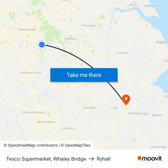 Tesco Supermarket, Whaley Bridge to Ryhall map
