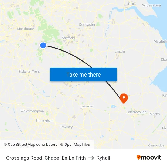 Crossings Road, Chapel En Le Frith to Ryhall map