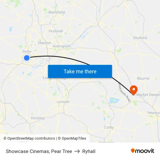 Showcase Cinemas, Pear Tree to Ryhall map