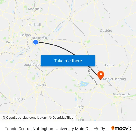 Tennis Centre, Nottingham University Main Campus (Un03) to Ryhall map