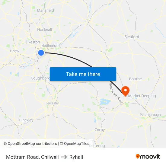 Mottram Road, Chilwell to Ryhall map