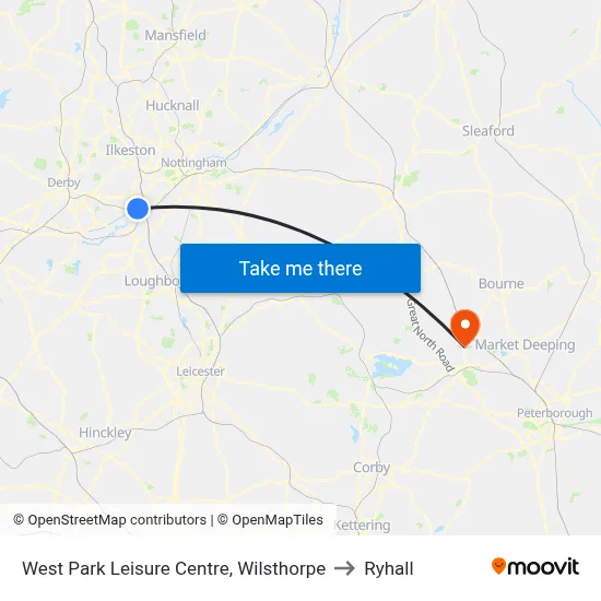 West Park Leisure Centre, Wilsthorpe to Ryhall map