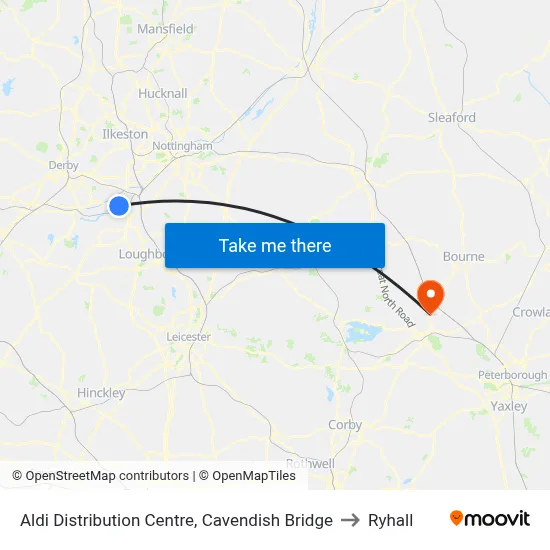 Aldi Distribution Centre, Cavendish Bridge to Ryhall map