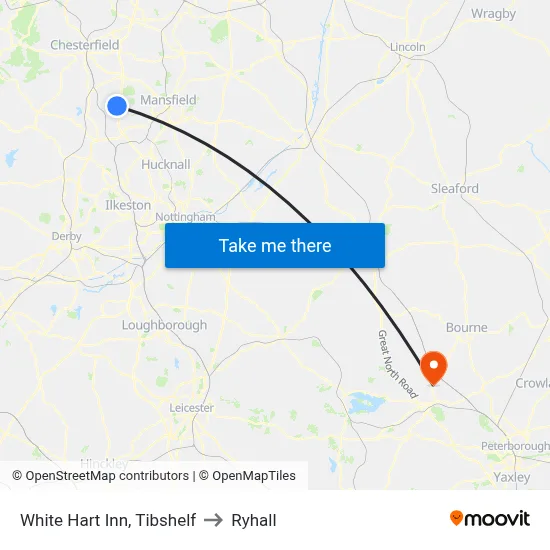 White Hart Inn, Tibshelf to Ryhall map