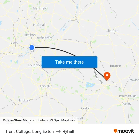 Trent College, Long Eaton to Ryhall map