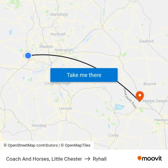 Coach And Horses, Little Chester to Ryhall map