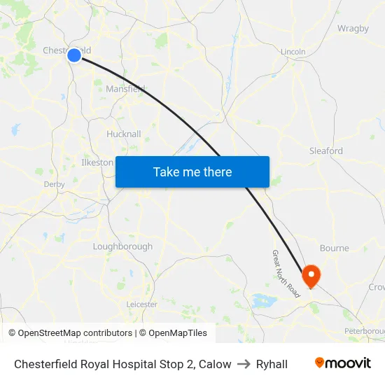 Chesterfield Royal Hospital Stop 2, Calow to Ryhall map