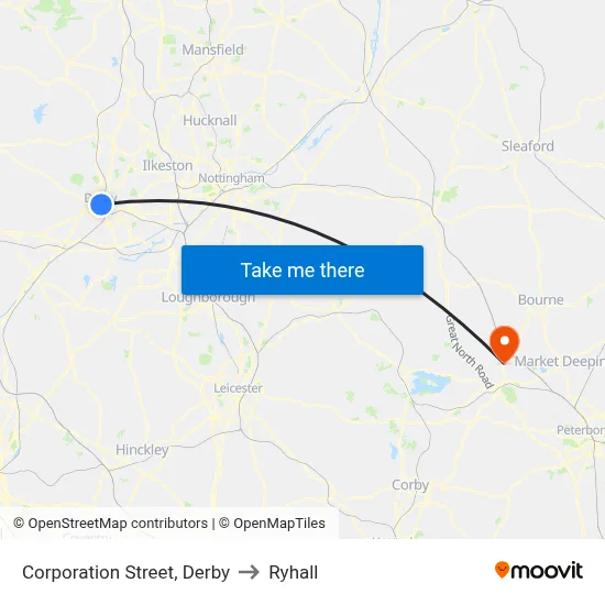 Corporation Street, Derby to Ryhall map