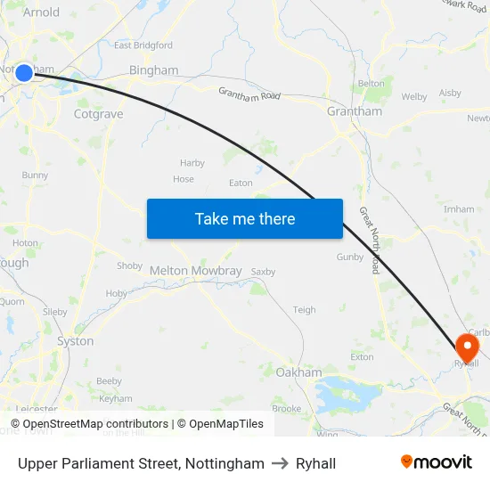 Upper Parliament Street, Nottingham to Ryhall map