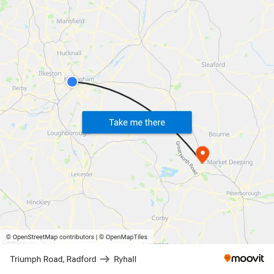 Triumph Road, Radford to Ryhall map