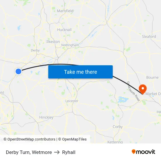 Derby Turn, Wetmore to Ryhall map