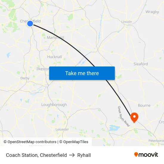 Coach Station, Chesterfield to Ryhall map
