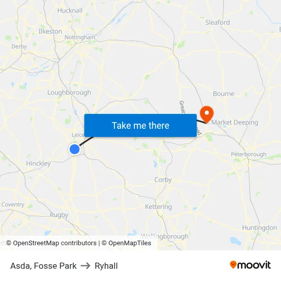 Asda, Fosse Park to Ryhall map