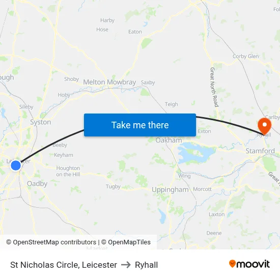 St Nicholas Circle, Leicester to Ryhall map