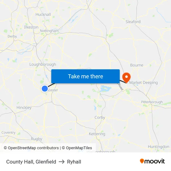 County Hall, Glenfield to Ryhall map