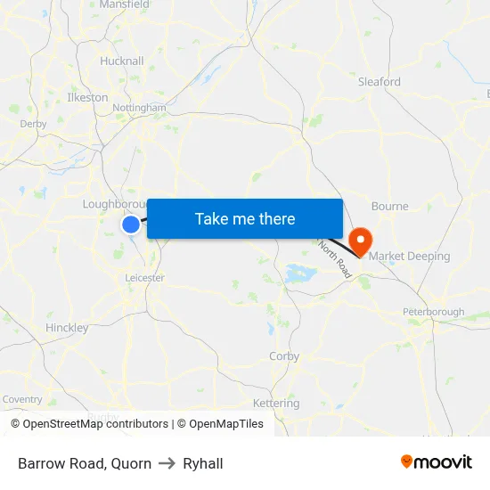 Barrow Road, Quorn to Ryhall map