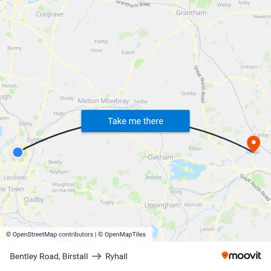 Bentley Road, Birstall to Ryhall map