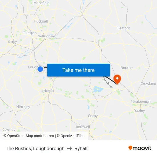 The Rushes, Loughborough to Ryhall map