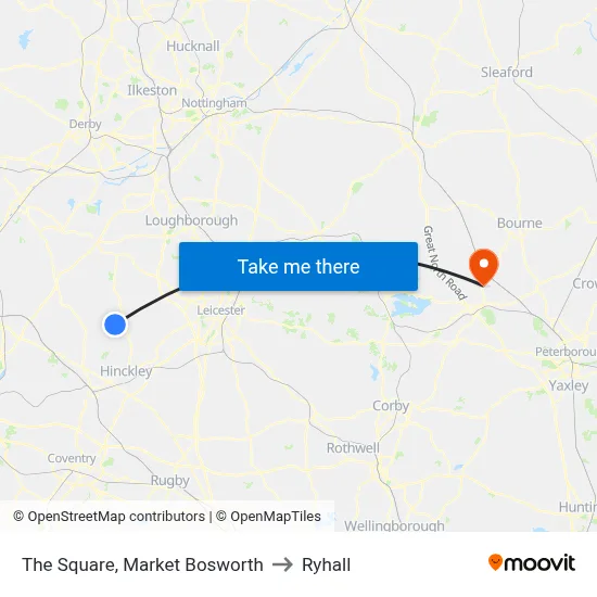 The Square, Market Bosworth to Ryhall map