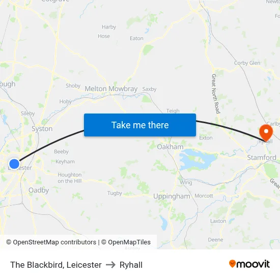 The Blackbird, Leicester to Ryhall map