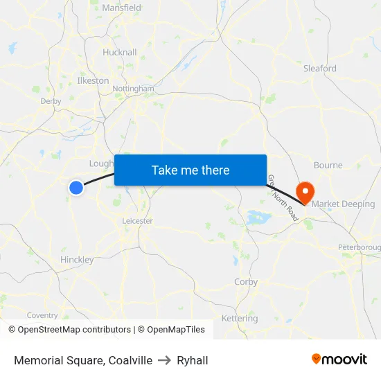 Memorial Square, Coalville to Ryhall map