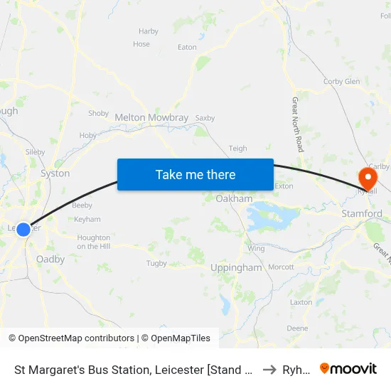 St Margaret's Bus Station, Leicester [Stand Sc] to Ryhall map