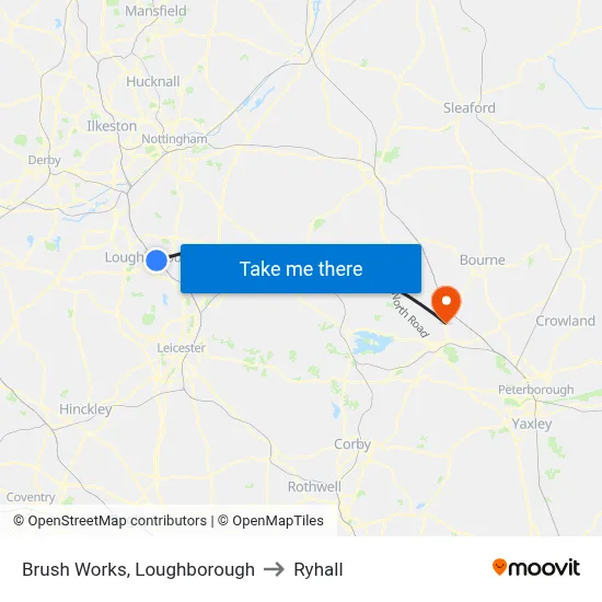 Brush Works, Loughborough to Ryhall map
