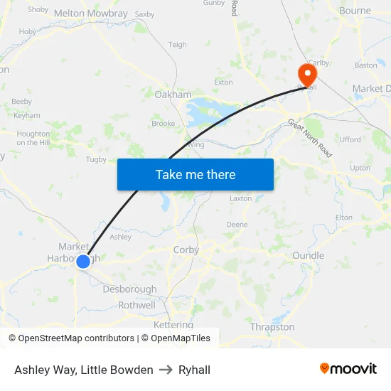 Ashley Way, Little Bowden to Ryhall map