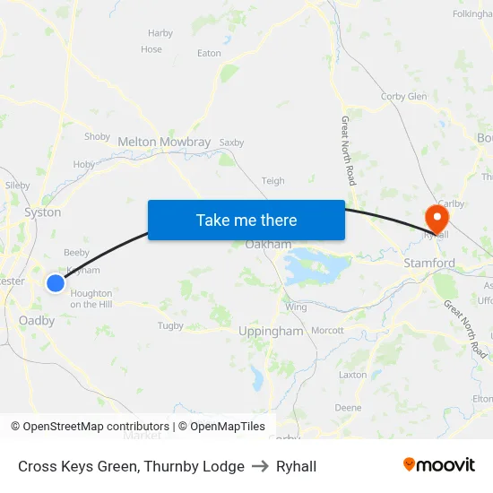 Cross Keys Green, Thurnby Lodge to Ryhall map