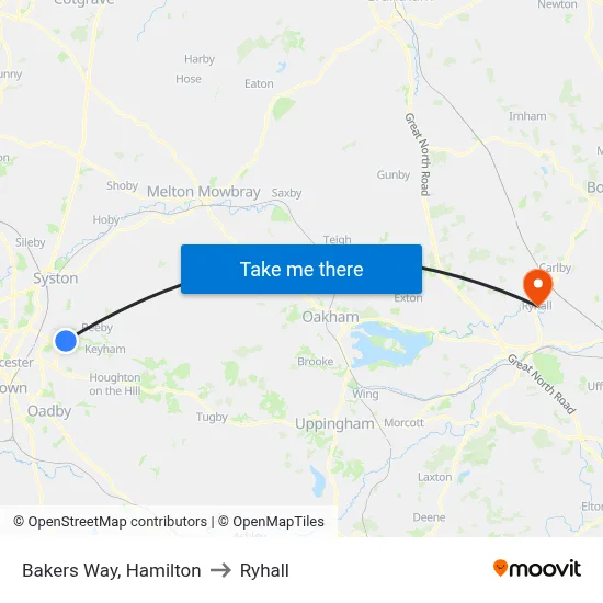 Bakers Way, Hamilton to Ryhall map